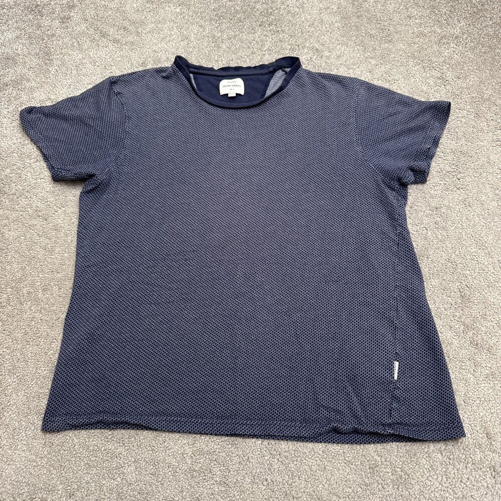 Peter Werth Gatton Crewneck Textured Knit T‑Shirt Men US Large Navy Blue Dot Tee